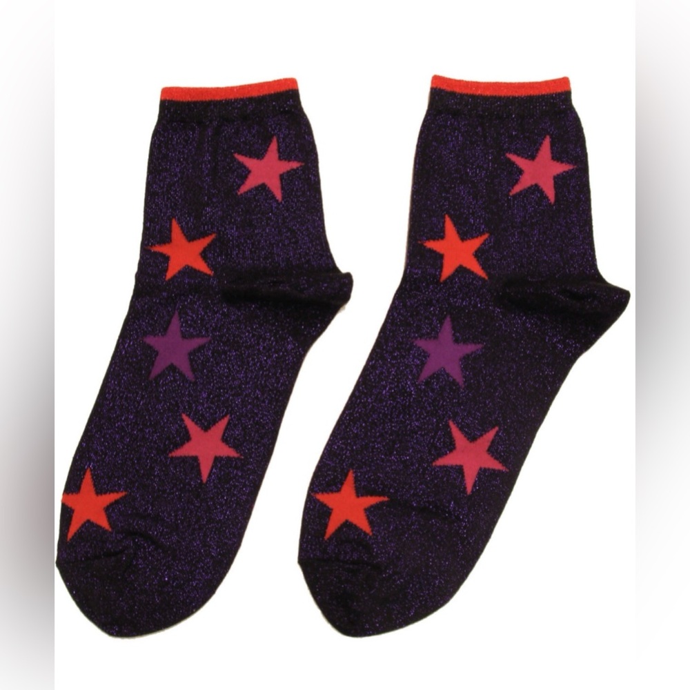 Hot Sox Star Patterned Purple and Red Socks
